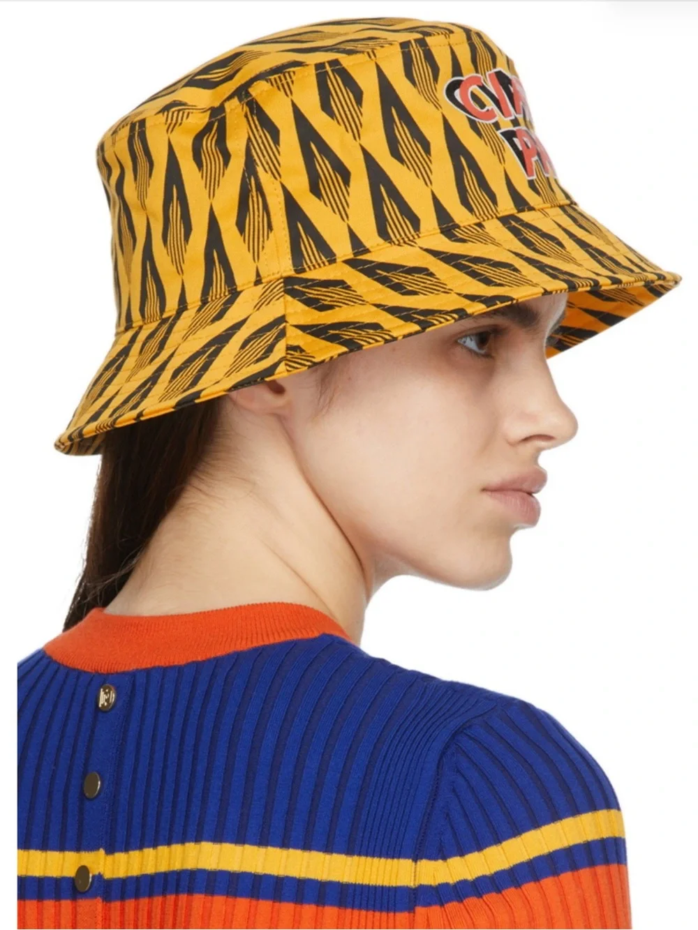 Paco Rabanne ‘CIAO PACO’ Yellow and Black Patterned Bucket Hat